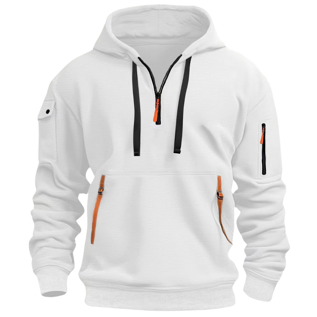 MEELANO Nisyros | Herre Fritids Hættetrøje med Lynlåslommer - Varm Sweatshirt & Zip Hoodie Hvid