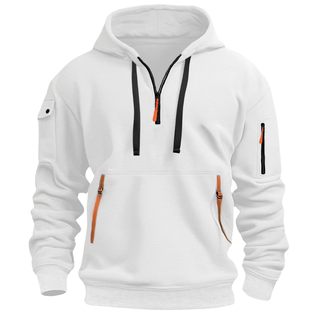 MEELANO Nisyros | Herre Fritids Hættetrøje med Lynlåslommer - Varm Sweatshirt & Zip Hoodie Hvid