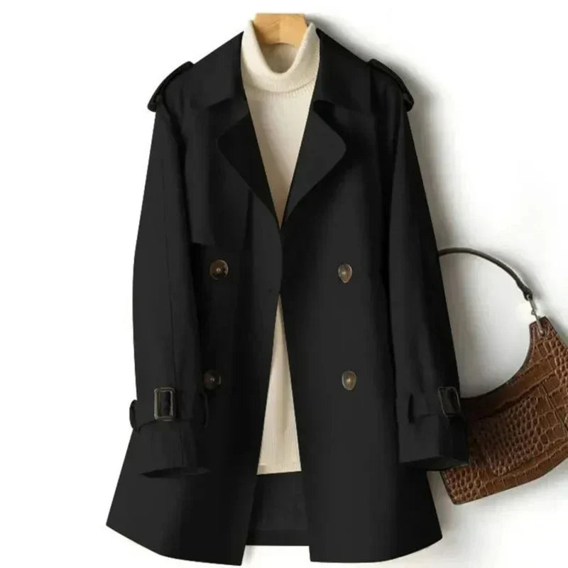 MEELANO Dame Klassisk Dobbeltbrystet Trenchcoat Til Kvinder Efterårslook Zwart