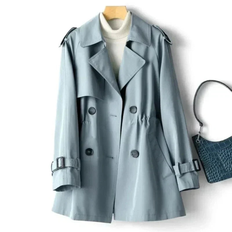 MEELANO Dame Klassisk Dobbeltbrystet Trenchcoat Til Kvinder Efterårslook Blauw