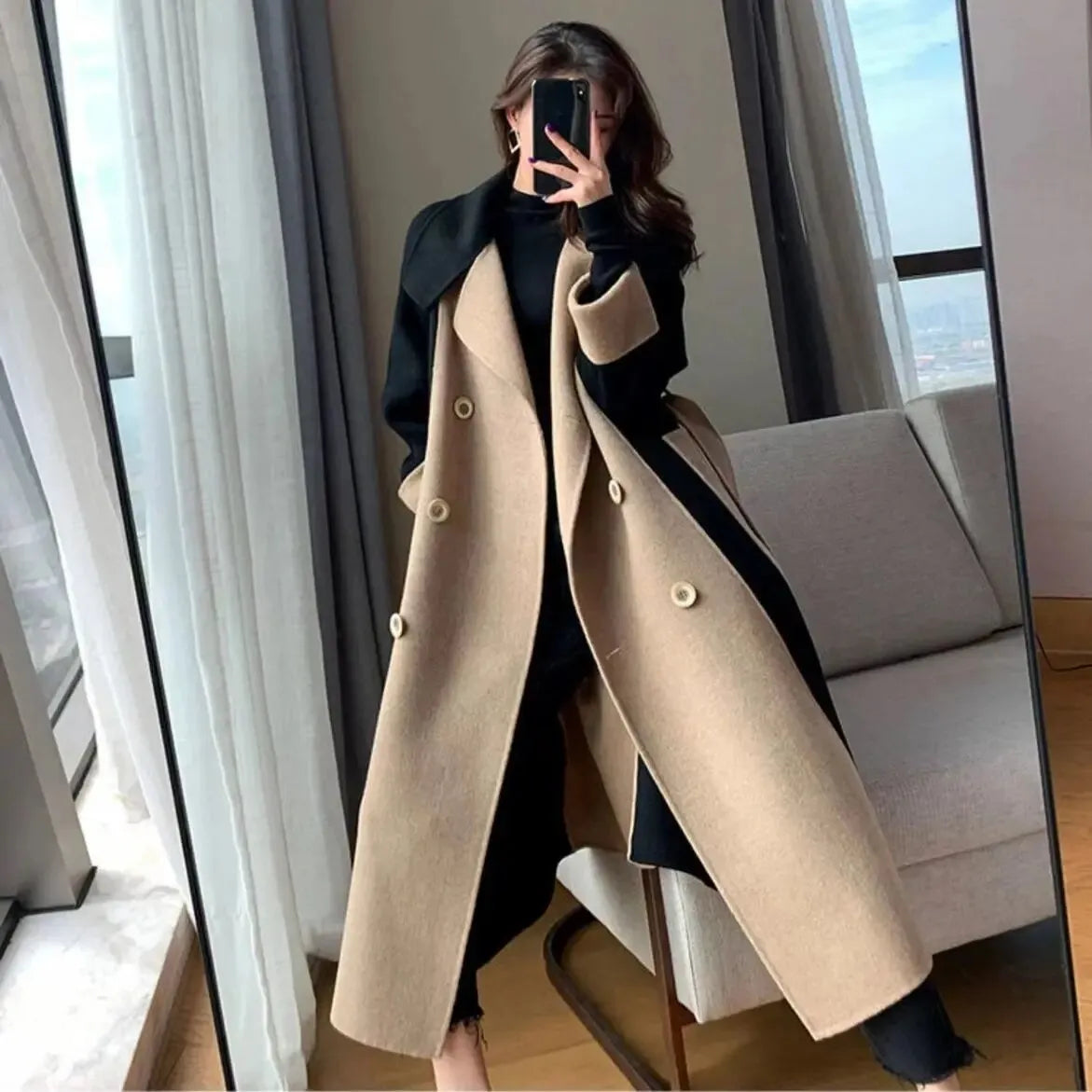 MEELANO Elegante Lange Frakke I To Farver Stilfuld Sofistikeret Look