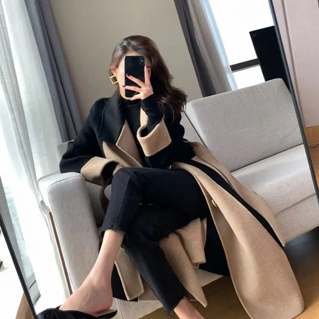 MEELANO Elegante Lange Frakke I To Farver Stilfuld Sofistikeret Look