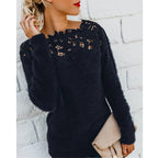 MEELANO Dame Sweater Med Blomstermønster Elegant Strikstykke Blød Sort