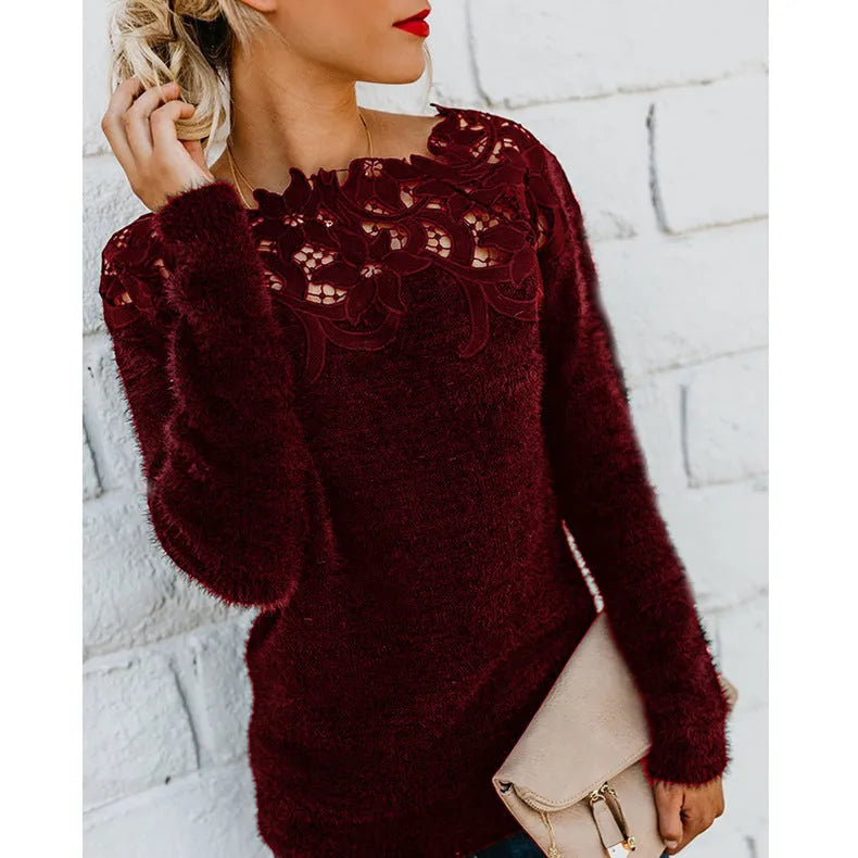 MEELANO Dame Sweater Med Blomstermønster Elegant Strikstykke Blød Rød