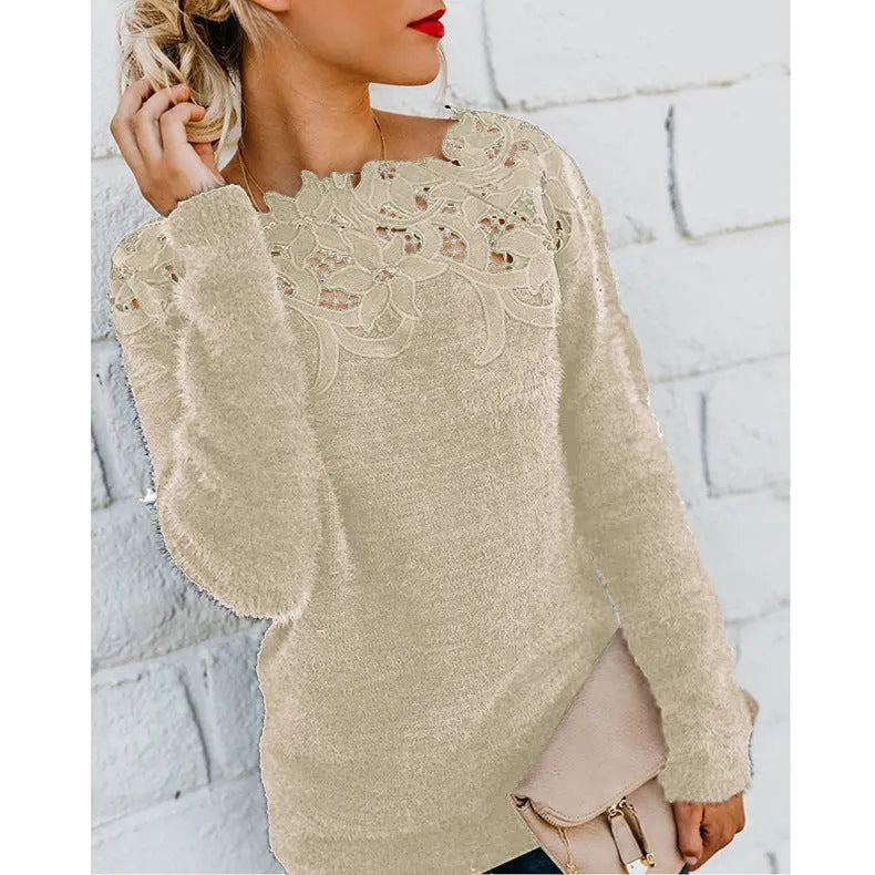 MEELANO Dame Sweater Med Blomstermønster Elegant Strikstykke Blød Khaki