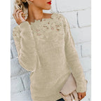MEELANO Dame Sweater Med Blomstermønster Elegant Strikstykke Blød Khaki