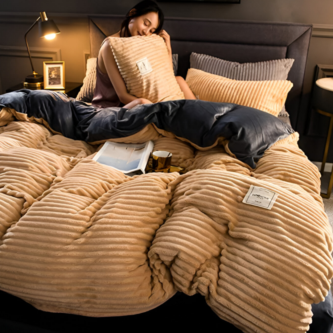 MEELANO Fluffy Dekbedovertrek i Fleece og Mikrofiber – Året Rundt Komfort Beige