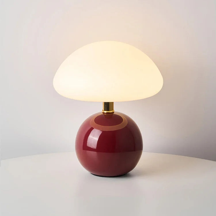 MEELANO Fransk Svampelampe – Stilfuld Bordlampe i Retrodesign Vinrød