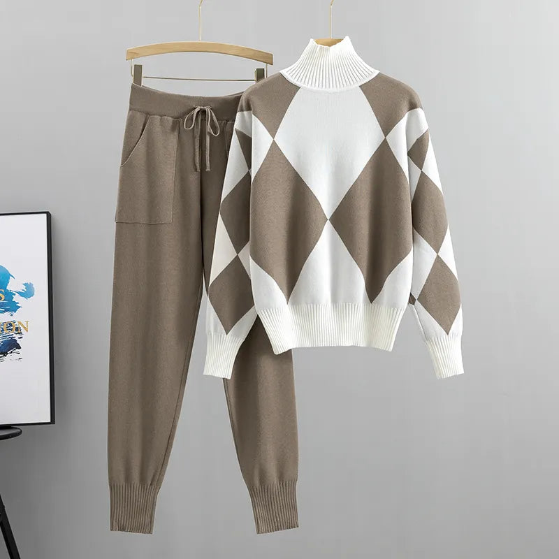 MEELANO Kvinde Elegant Sæt i 2 Dele Varm Til Efterår Og Vinter Beige