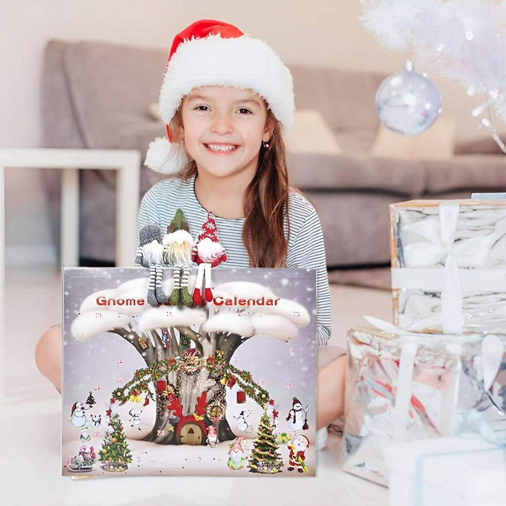 MEELANO Julekalender med Plysnisser – Håndlavet Genbrugelig Stofkalender med 3 Plysnisser & 21 Overraskelser, 3 Varianter Julenisse – ny model