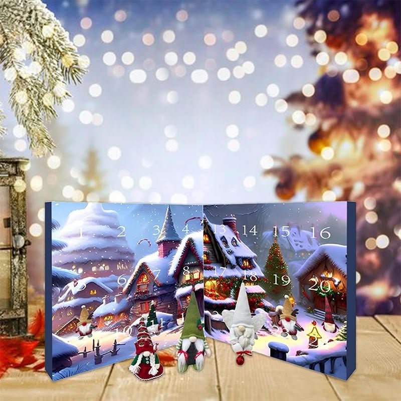 MEELANO Julekalender med Plysnisser – Håndlavet Genbrugelig Stofkalender med 3 Plysnisser & 21 Overraskelser, 3 Varianter