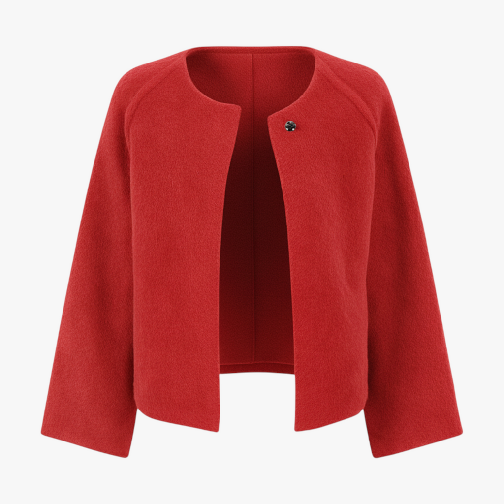 MEELANO Bersh | Dame Finstrikket Jakke med Knapper - Elegant Blød Cardigan Overgangsjakke Rød