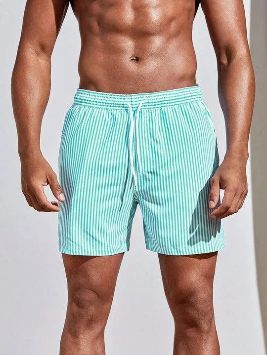 MEELANO Discovery | Stribede badeshorts - Badebukser for komfort og stil cyan
