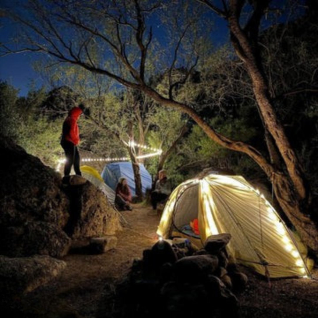 MEELANO LED-Campinglampe – Genopladelig Bærbar Lyskæde med USB-C & Krog, 10 m
