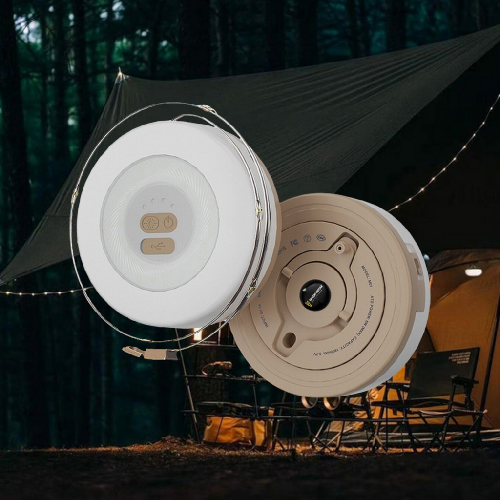 MEELANO LED-Campinglampe – Genopladelig Bærbar Lyskæde med USB-C & Krog, 10 m khaki