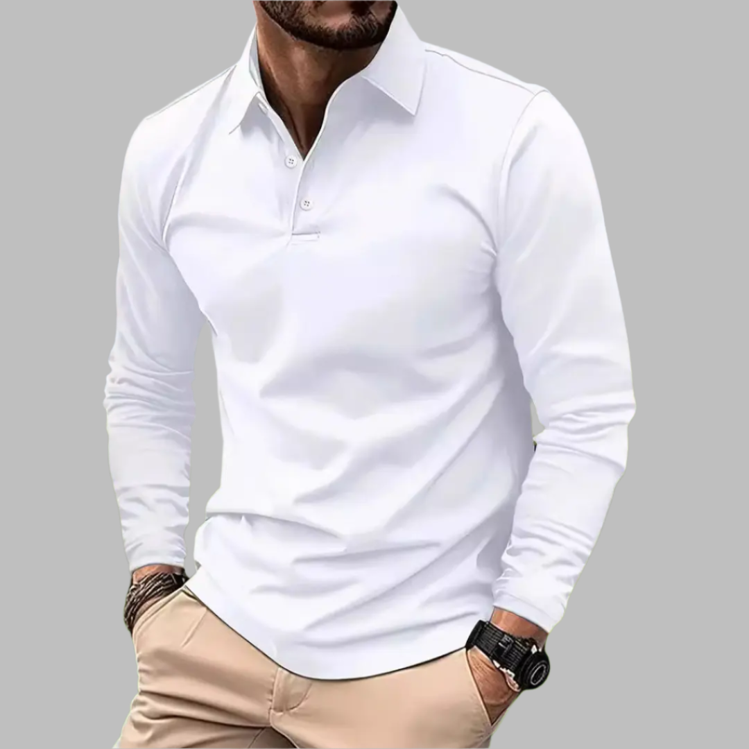 MEELANO Hermosa | Herre Langærmet Poloshirt med Knapper - Klassisk Bomulds Polo-Sweatshirt Hvid