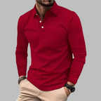 MEELANO Hermosa | Herre Langærmet Poloshirt med Knapper - Klassisk Bomulds Polo-Sweatshirt Vinrød