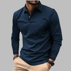 MEELANO Hermosa | Herre Langærmet Poloshirt med Knapper - Klassisk Bomulds Polo-Sweatshirt Blå