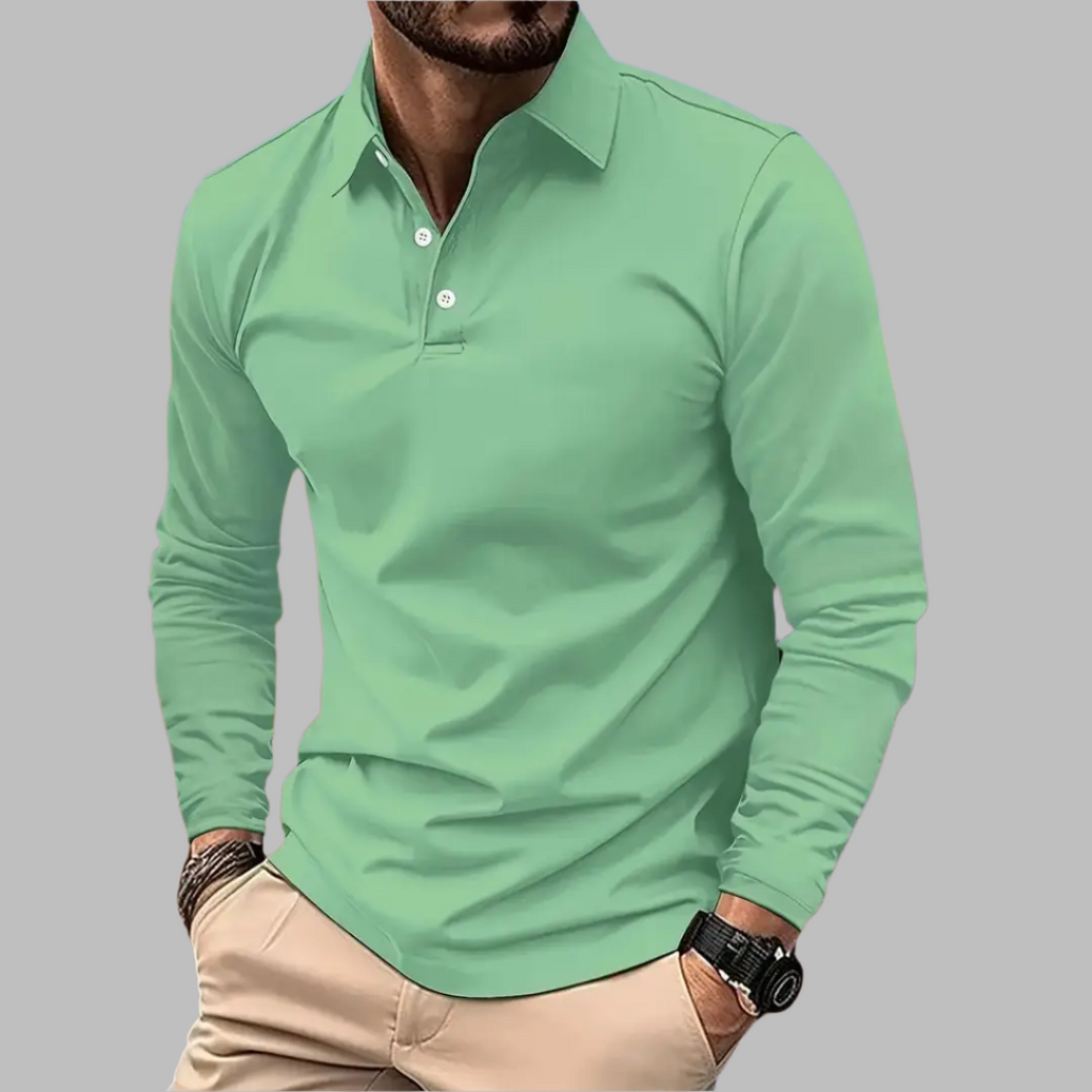 MEELANO Hermosa | Herre Langærmet Poloshirt med Knapper - Klassisk Bomulds Polo-Sweatshirt Grøn