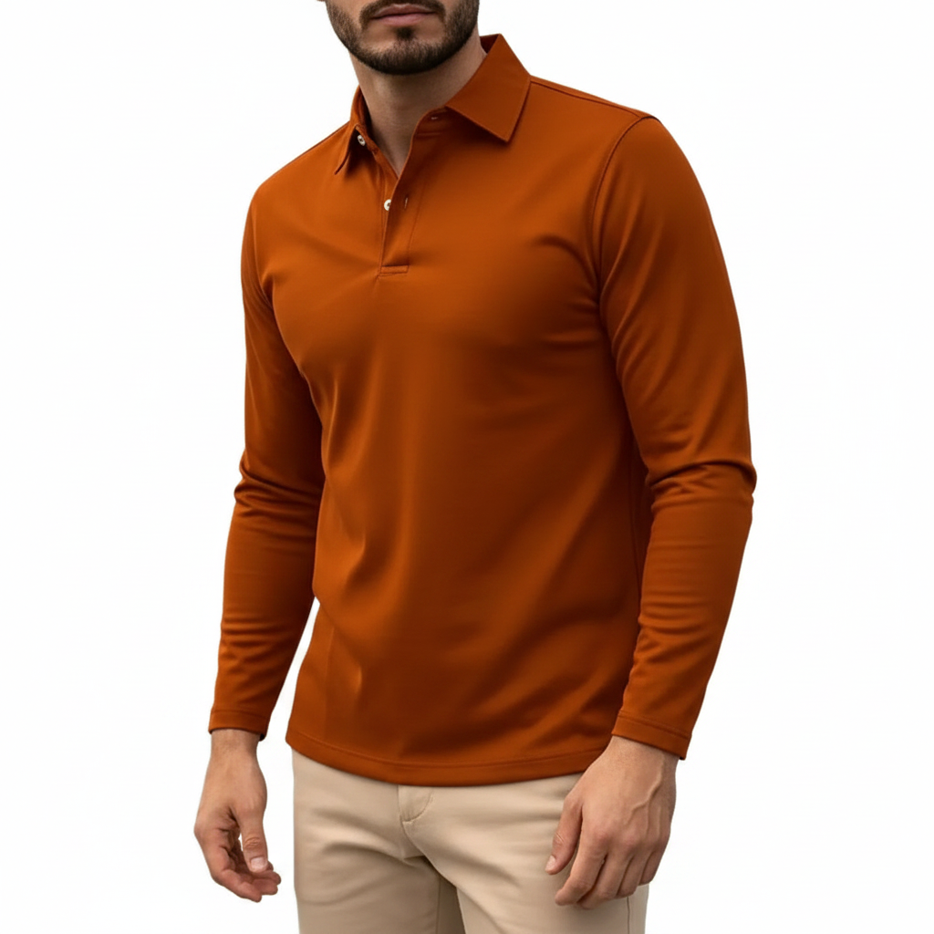 MEELANO Hermosa | Herre Langærmet Poloshirt med Knapper - Klassisk Bomulds Polo-Sweatshirt