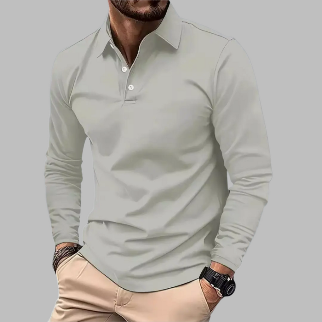 MEELANO Hermosa | Herre Langærmet Poloshirt med Knapper - Klassisk Bomulds Polo-Sweatshirt Grå