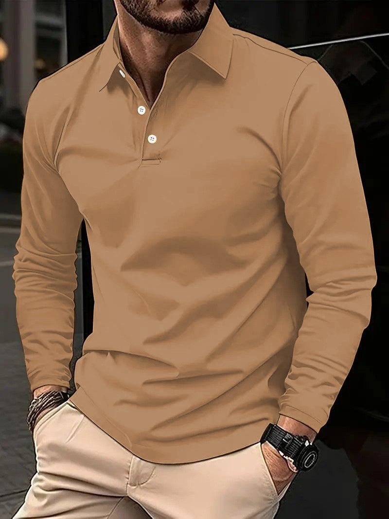 MEELANO Hermosa | Herre Langærmet Poloshirt med Knapper - Klassisk Bomulds Polo-Sweatshirt Khaki