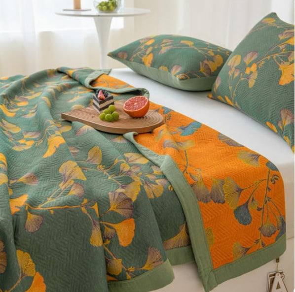 MEELANO Ginkgo Blad Jacquard Omkeerbar Duvet i Økologisk Katoen