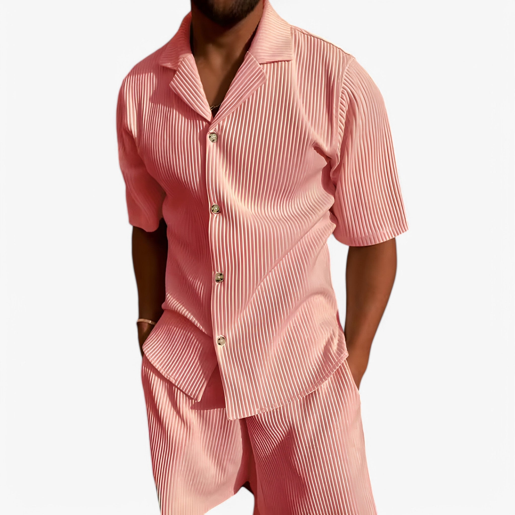 MEELANO Hommes | Polo Jakkesæt i Fløjl – Casual Stil & Blødt Materiale til Hverdagen Lyserød