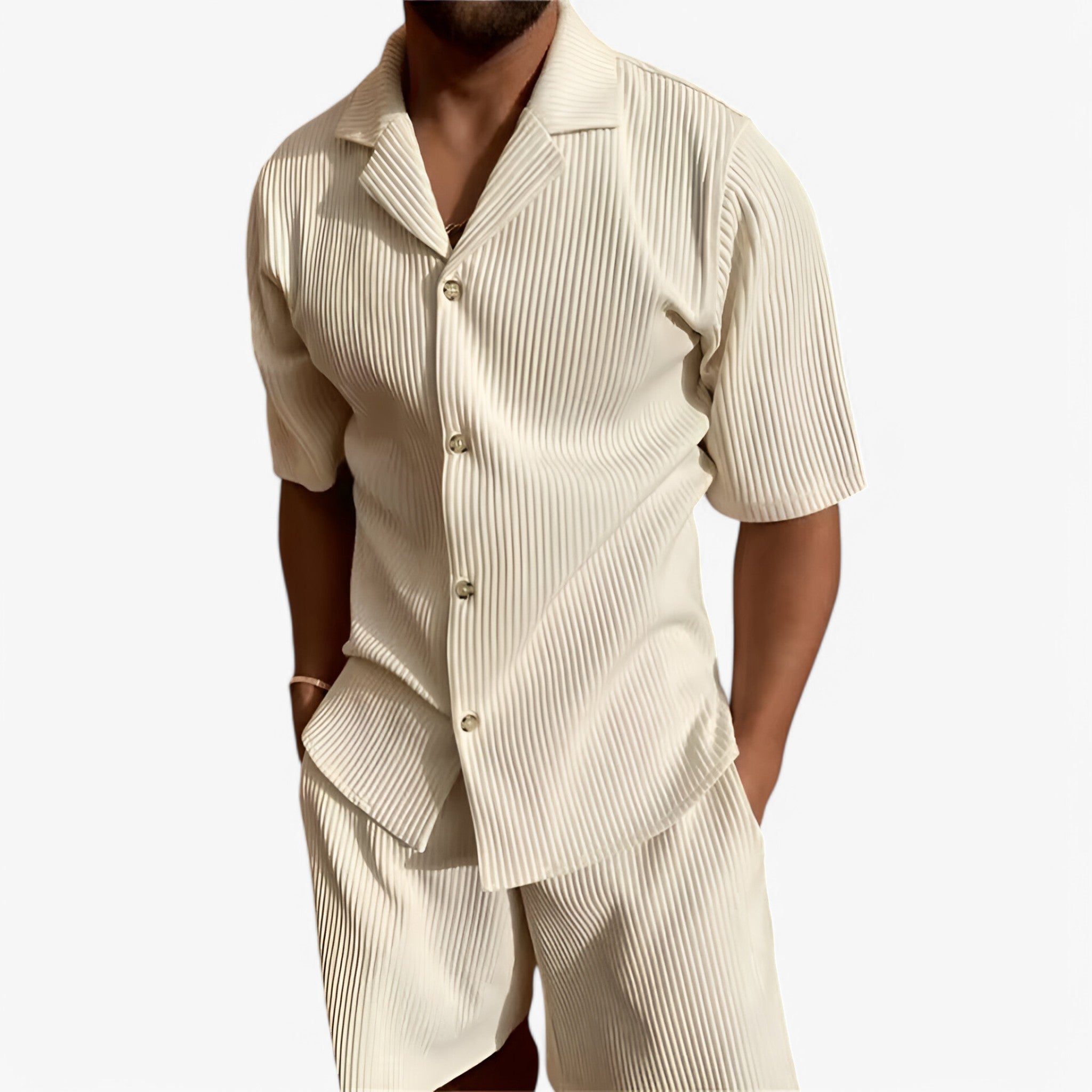 MEELANO Hommes | Polo Jakkesæt i Fløjl – Casual Stil & Blødt Materiale til Hverdagen Cremehvid