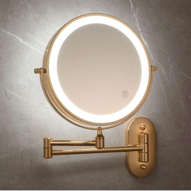 MEELANO GlamLite | LED spejllampe med forstørrelse og genopladeligt batteri Guld