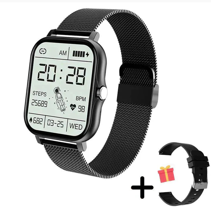 MEELANO Smartwatch med Stil & Funktionalitet – Hold styr på dit helbred Sort (inkl. GRATIS ekstra rem)