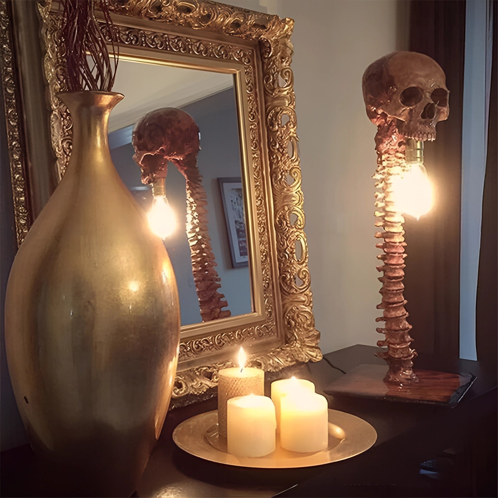 MEELANO Gotisk kranielampe: Skeletlampe til uhyggelig boligindretning