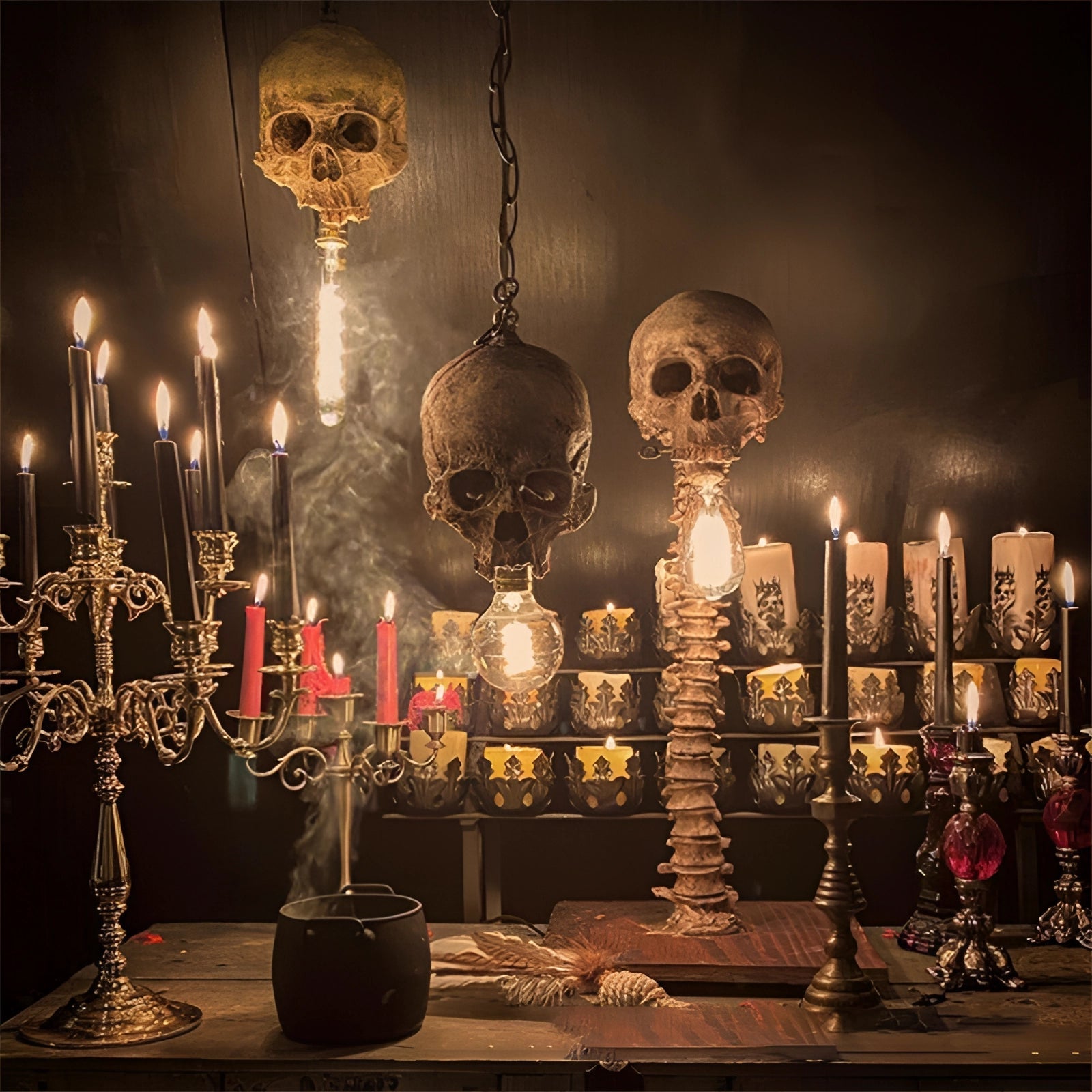 MEELANO Gotisk kranielampe: Skeletlampe til uhyggelig boligindretning