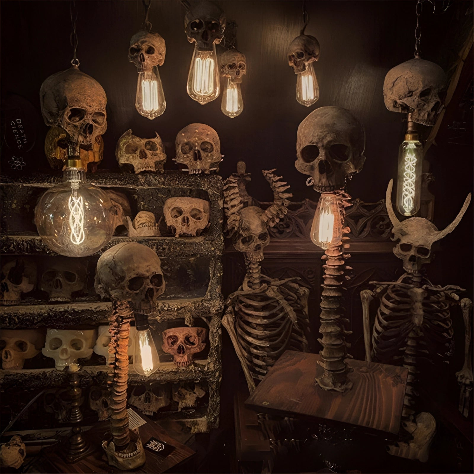 MEELANO Gotisk kranielampe: Skeletlampe til uhyggelig boligindretning
