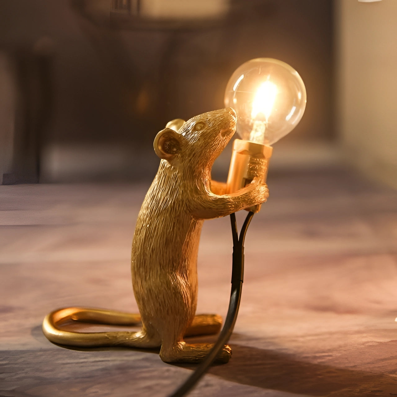 MEELANO Guldmuselampe - Finurlig dyreformet skrivebordslampe, excentrisk indretning Guldstanding