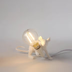 MEELANO Guldmuselampe - Finurlig dyreformet skrivebordslampe, excentrisk indretning Hvid sad på hug