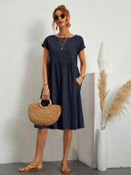 MEELANO Roque | Casual A-Line Midi-Kjole til Damer Navy