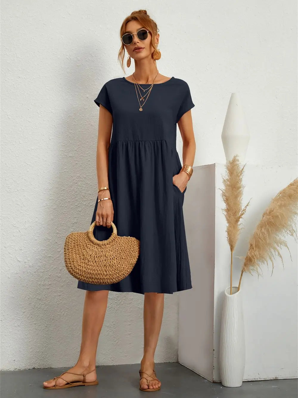 MEELANO Roque | Casual A-Line Midi-Kjole til Damer