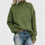 MEELANO Raffineret Sweater Dame – Kabelstrik Striktrøje, Blød & Afslappet, til Jeans & Nederdel, 5 Farver, XS–3XL – Luna Grøn