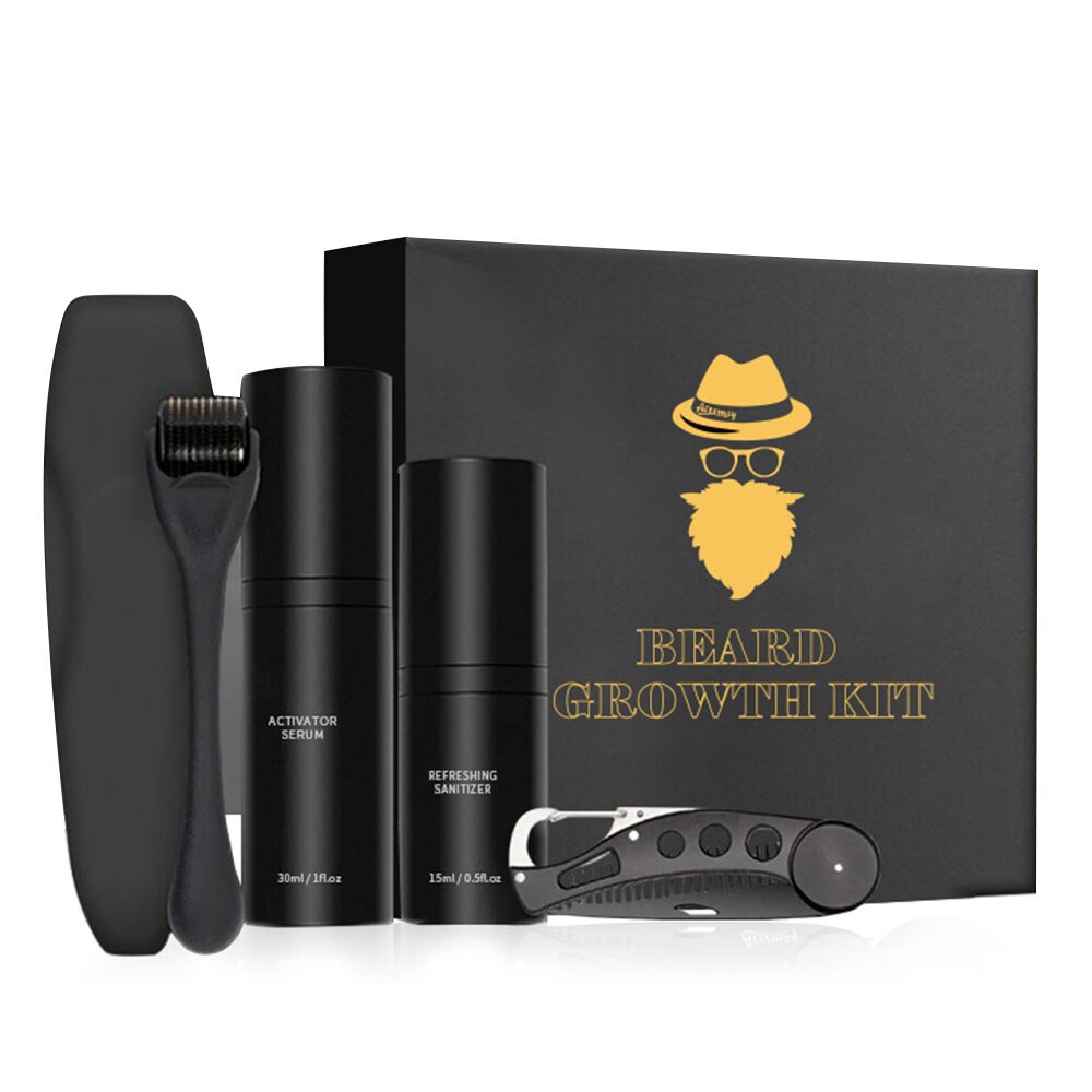 MEELANO Skægplejesæt med 540 Dermaroller, Naturligt Skægserum, Rensespray & Kam – Skæg Grooming Kit til Mænd