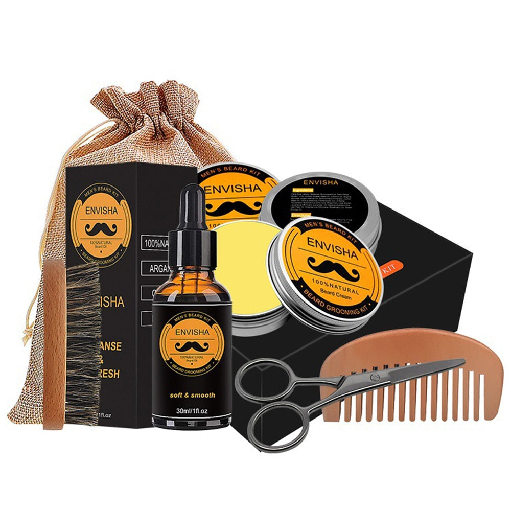 MEELANO Beard Growth Barber Kit – Skægplejesæt til Mænd med Skægroller, Skægolie, Skægbalsam & Kam, 3 Sæt Herresæt