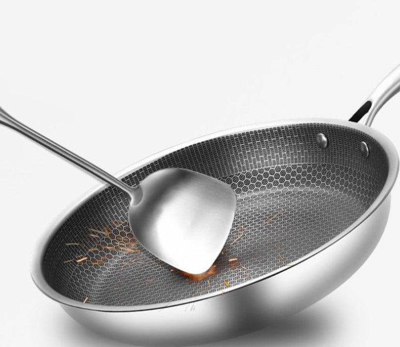MEELANO Stegepande i Rustfrit Stål med Slip-let Belægning – Ridsefast Honeycomb Pande, 7 Lag, til Induktion & Ovn, PFOA-fri
