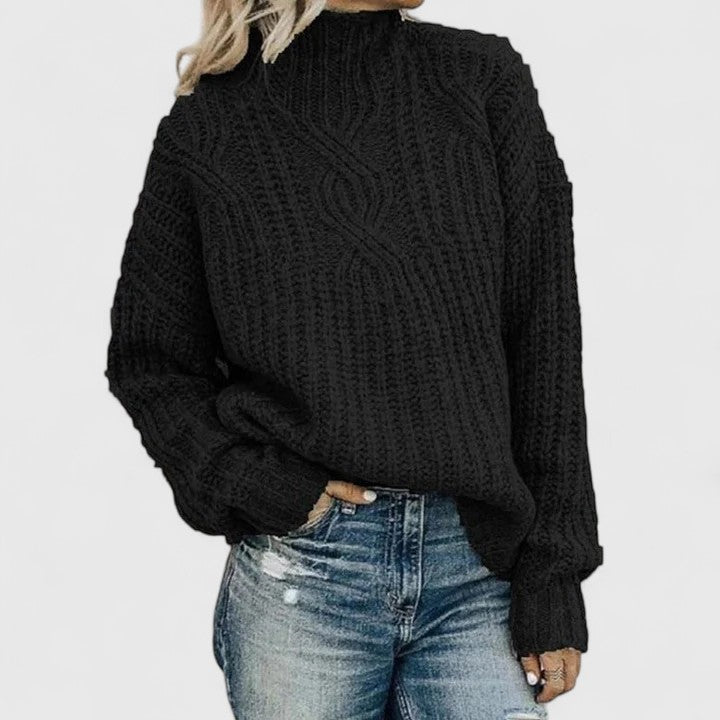 MEELANO Raffineret Sweater Dame – Kabelstrik Striktrøje, Blød & Afslappet, til Jeans & Nederdel, 5 Farver, XS–3XL – Luna Sort