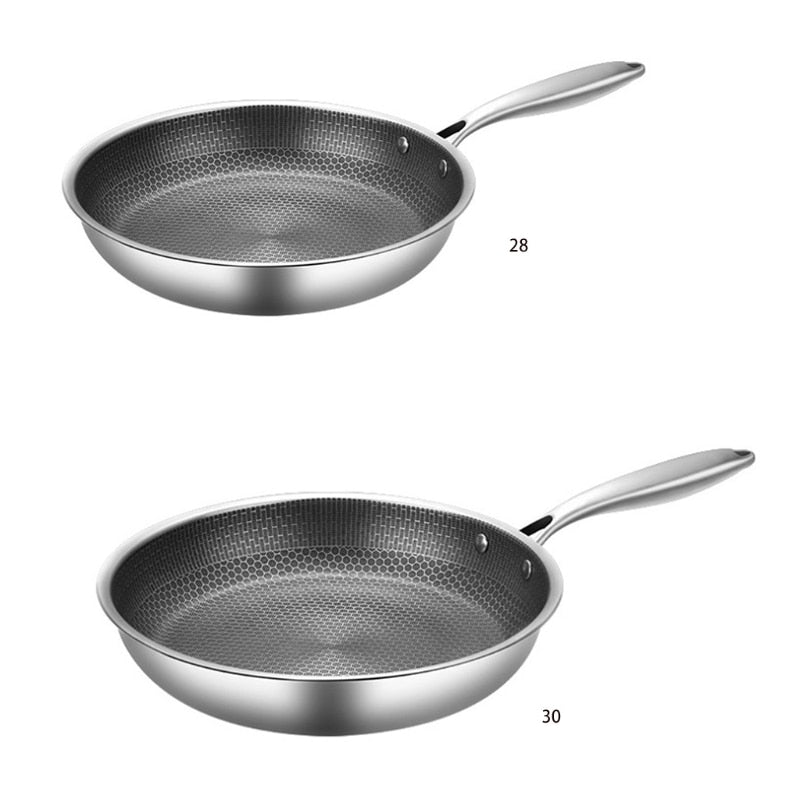 MEELANO Stegepande i Rustfrit Stål med Slip-let Belægning – Ridsefast Honeycomb Pande, 7 Lag, til Induktion & Ovn, PFOA-fri