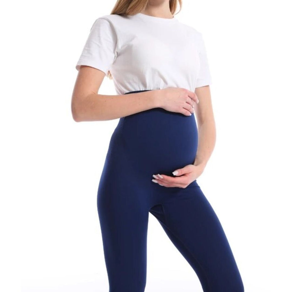 MEELANO Joy Graviditetsleggings – Smalle Højtaljede Gravid Leggings med Mavestøtte, 4 Farver, S–2XL – Zahara Mørkeblå