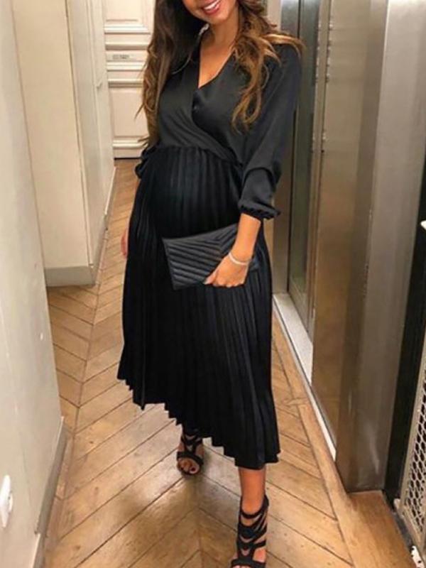 MEELANO Adōre | Dame Maternity Maxi-kjole – Elegante Plisserede Off-Shoulder Detaljer sort