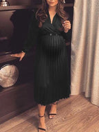 MEELANO Adōre | Dame Maternity Maxi-kjole – Elegante Plisserede Off-Shoulder Detaljer