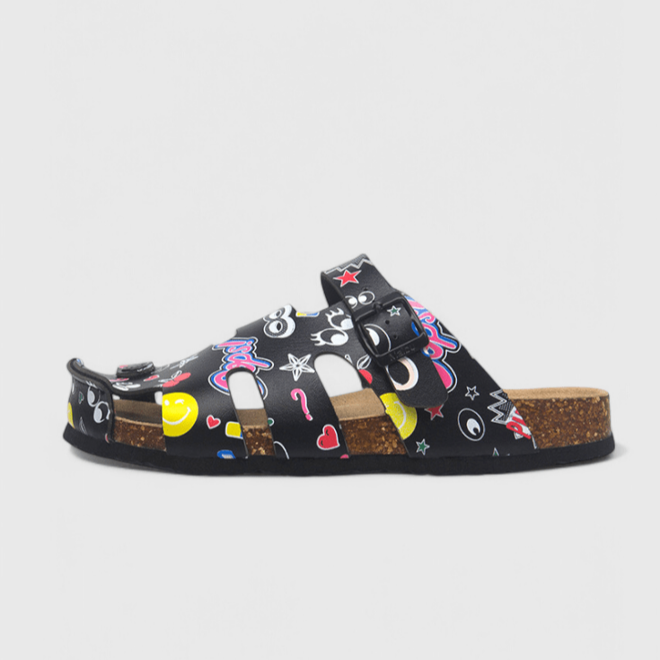 MEELANO Elora | Dame Sandaler – Eksklusivt Håndværk & Diskret Luksus Sort tegneseriemønster