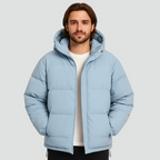 MEELANO Quiltet Dynejakke Vinterjakke Herre – Varm Puffer Jakke med Hætte & Lynlås, 9 Farver, S–4XL – Ranches Lyseblå