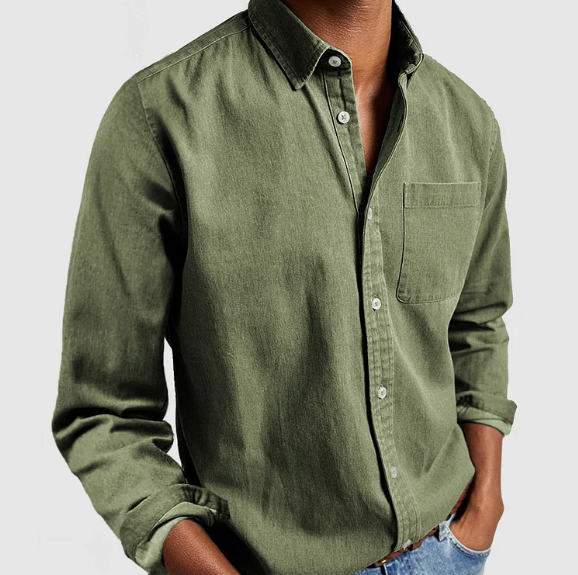 MEELANO Herre Afslappet Denimskjorte Med Knapper Button-Down-Detaljer Grøn